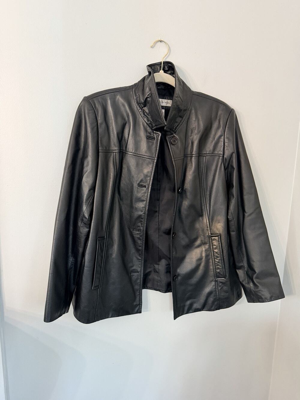 PRESTON & YORK Women Leather Jacket Black Buttons M